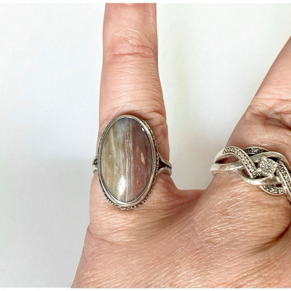 Vintage Native American Sterling Navajo Agate Stone Ring. Red Browns Size 4.5 - Picture 6 of 6